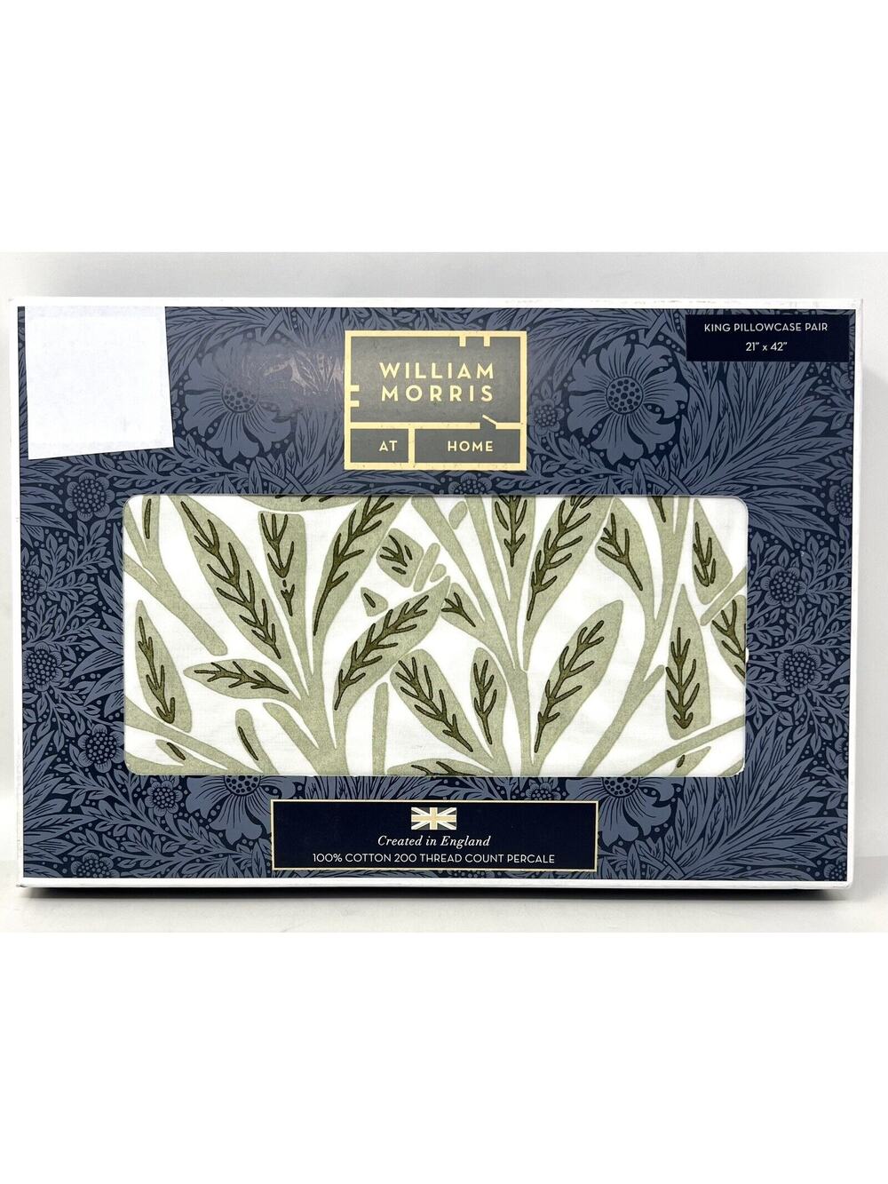 William Morris Original Willow Artichoke Green KING Pillowcases Cotton Percale 2